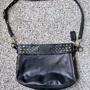(RARE) Coach Black Zoe Leather Studded Shoulder Bag